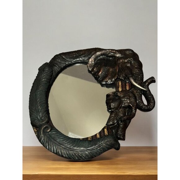 African Elephant-Inspired Decorative Mirror With Carved Frame - Picture 4 of 6